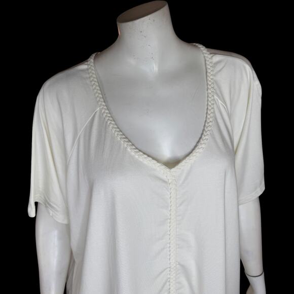 Laurie Felt White Tunic Top 2X Bamboo Cotton V-Neck Braided Trim Stretch NWT - Picture 3 of 14